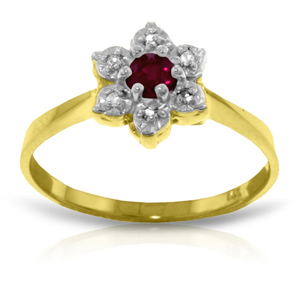 SOLID GOLD RING WITH NATURAL DIAMONDS & RUBY - Picture 1 of 4